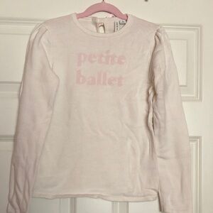 Janie and Jack Girls Light Sweater - White with Pink ‘petite ballet’ Lettering